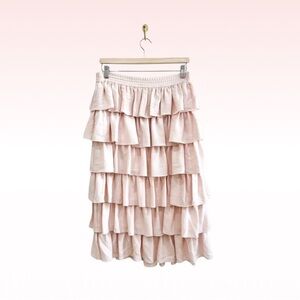 CO Collections Pink Ruffle Layered Midi Skirt (Sz M)